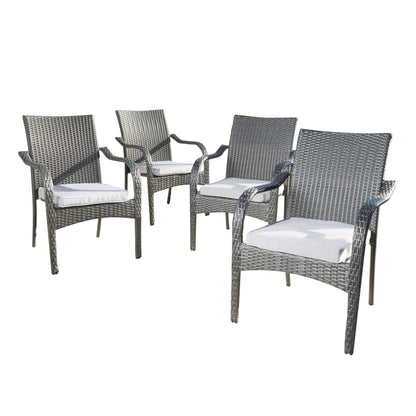 6 Pcs Outdoor Acacia Wood Dining Set with PE Rattan Stacking Chair