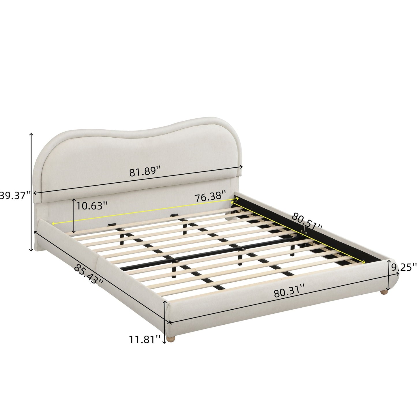 Upholstered Platform Bed Frame With Curved Headboard