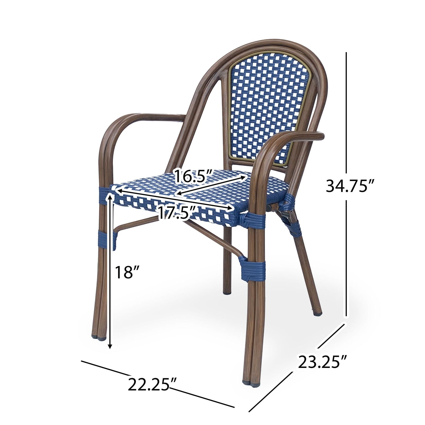 Bistro Chair With 2 Toned Checkered Pattern (Set of 2) - White / Navy