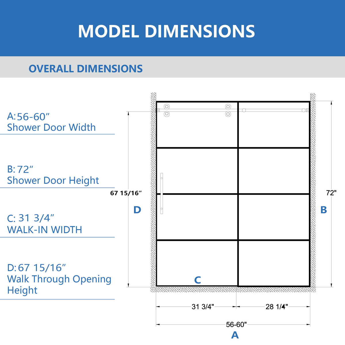 Matte Shower Doors - 56-60" W x 72" H