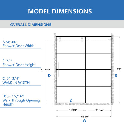 Matte Shower Doors - 56-60" W x 72" H