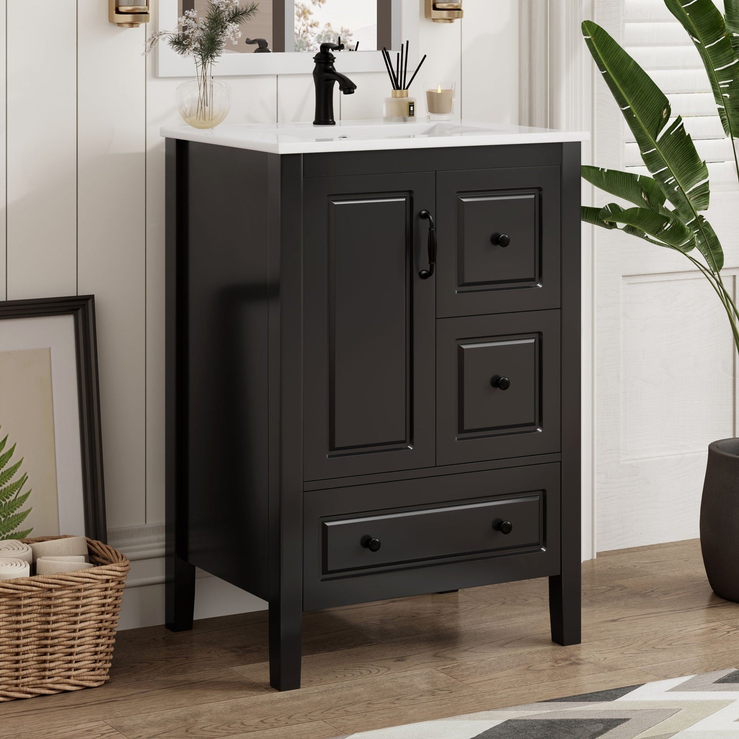 Retro Bathroom Vanity With Sink, Soft Closing Cabinet & Drawers