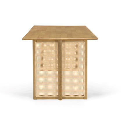 Natural Rubber Wood Dining Table with Rattan Accents