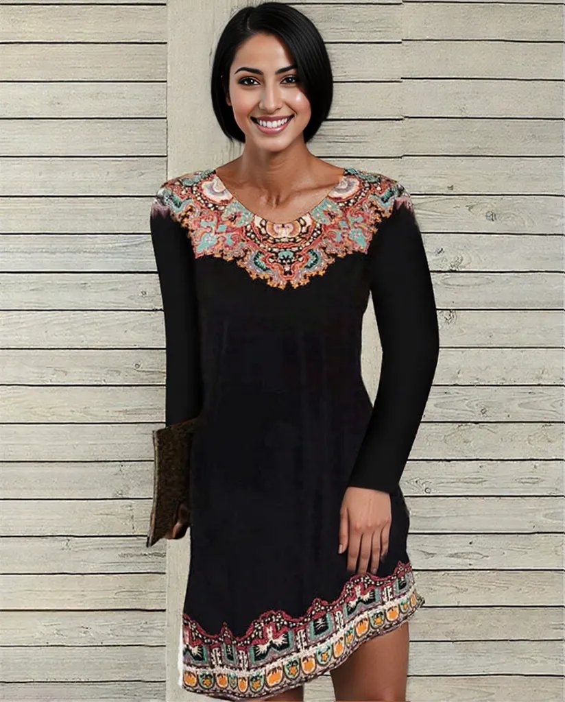 New Sexy Autumn fall Winter exotic  floral design Dress for Women 7 different colors
