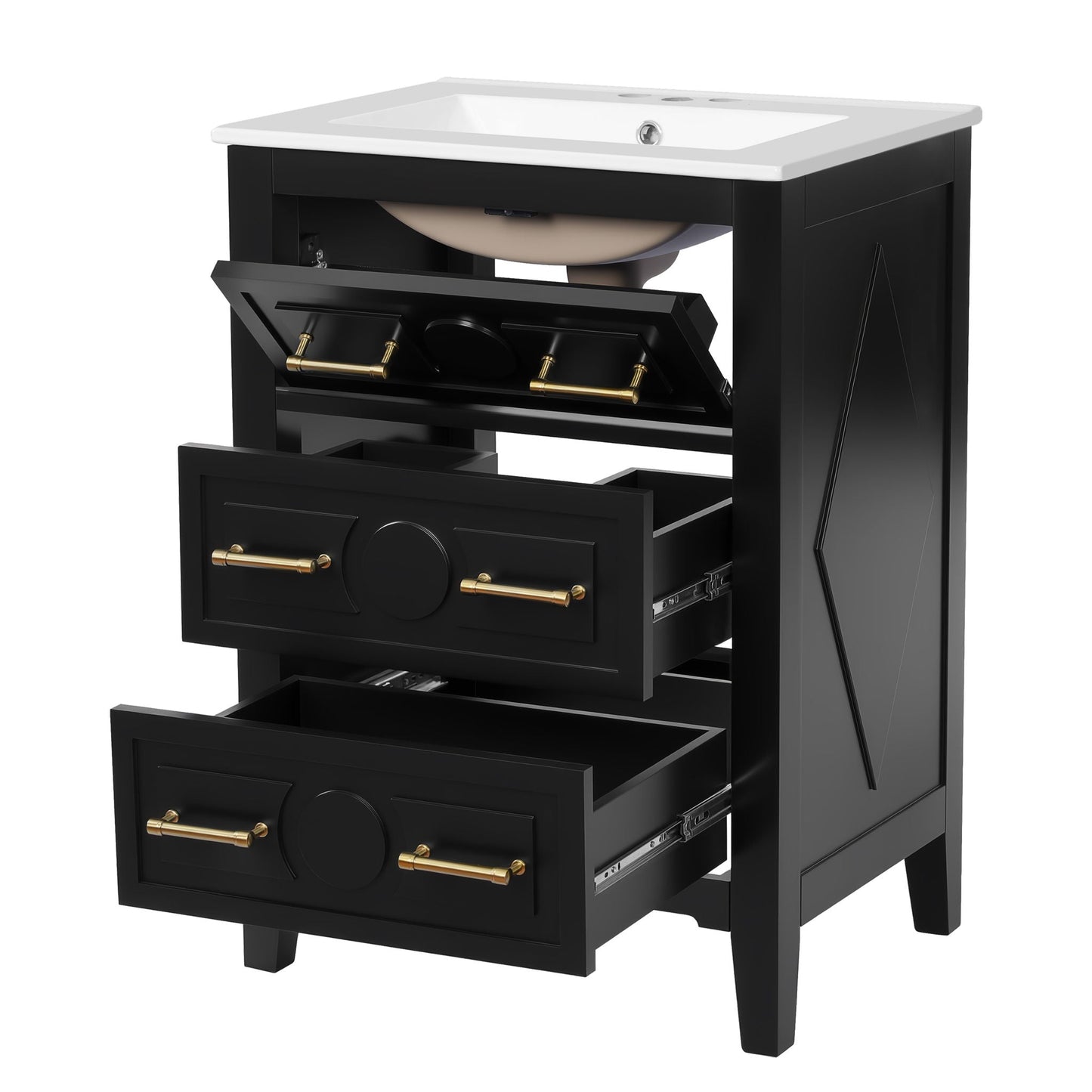 Bathroom Vanity With Sink, Free Standing 3 Drawer Storage Cabinet