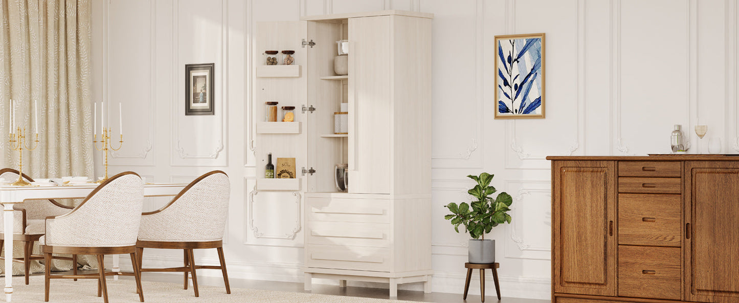 70" Kitchen Pantry Cabinet with Solid Wood Handles and Adjustable Storage