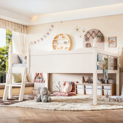 Full Size Low Loft Bed with Full-Length Guardrails