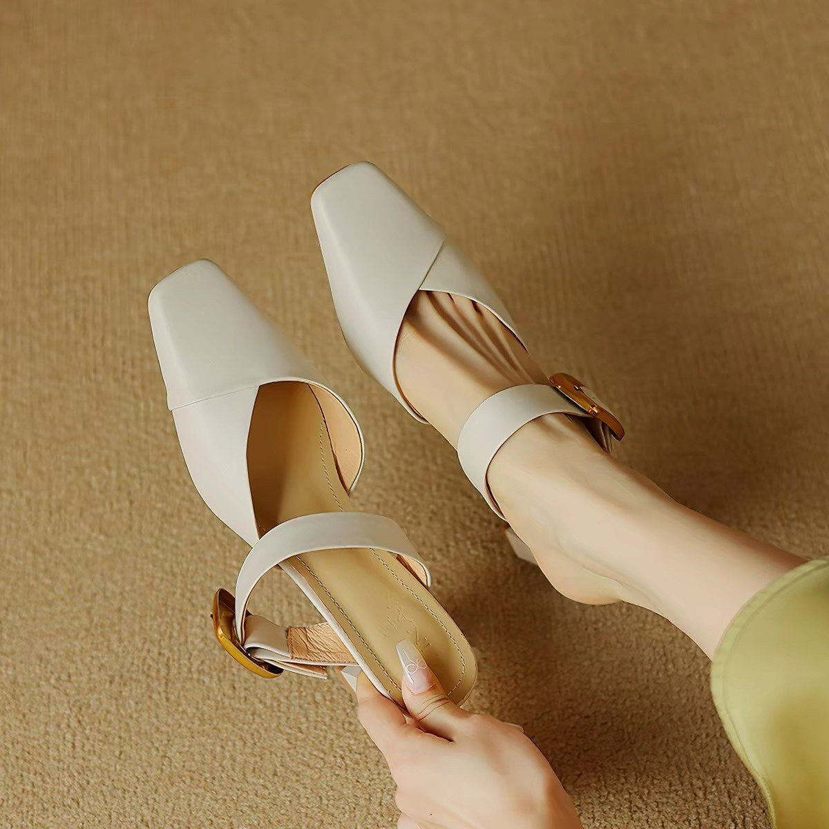 Summer New Women French Style Pointed Toe Mules, Fashion Outdoor Wear Versatile Block Heel Closed Toe Slide High Heels For Dresses