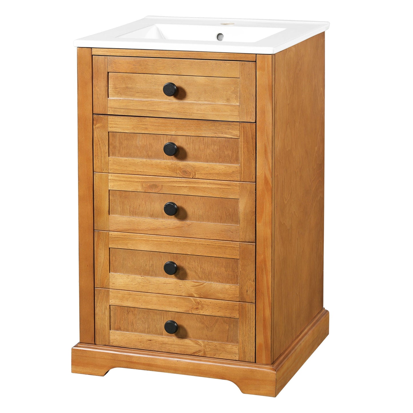 Bathroom Vanity With Integrated Sink, Soft-Closing Door - Natural Wood