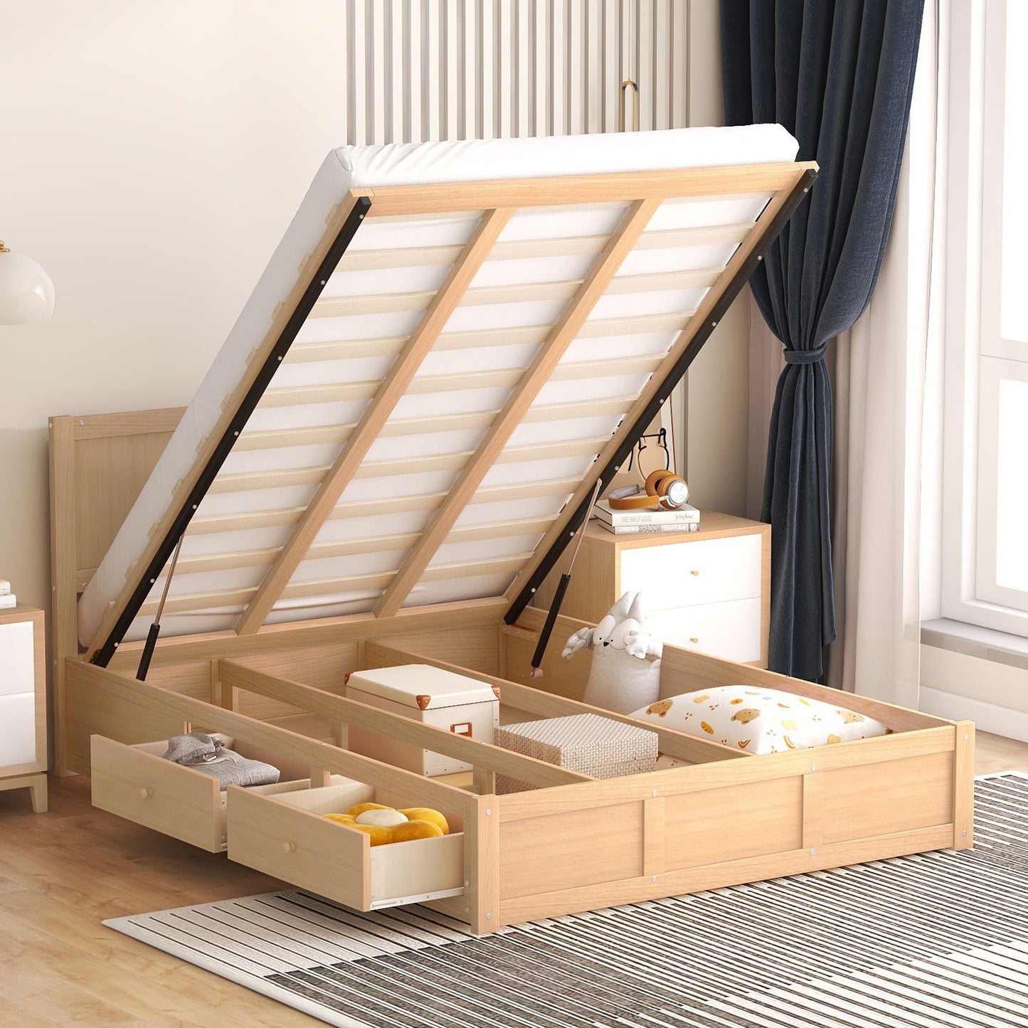 Platform Bed With Underneath Storage And 2 Drawers