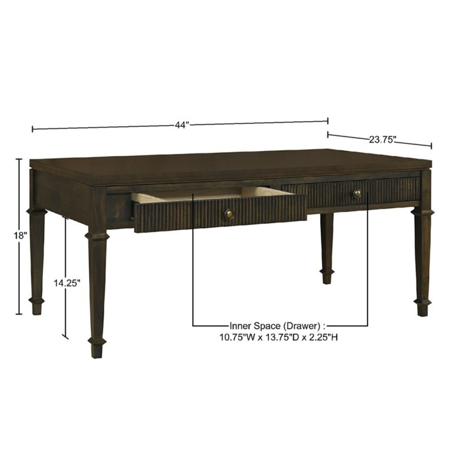 Fluted 2 Drawer Coffee Table - Brown