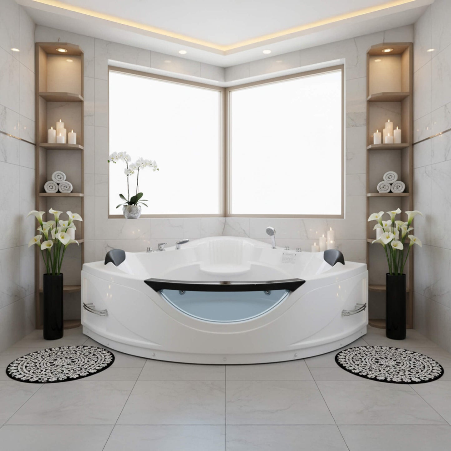 Nuvia Celestia 59-Inch 2-Person Luxury Corner Whirlpool Jetted Bathtub (SAK97310)