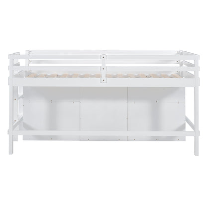 Loft Bed With 4 Drawers, Underneath Cabinet And Shelves