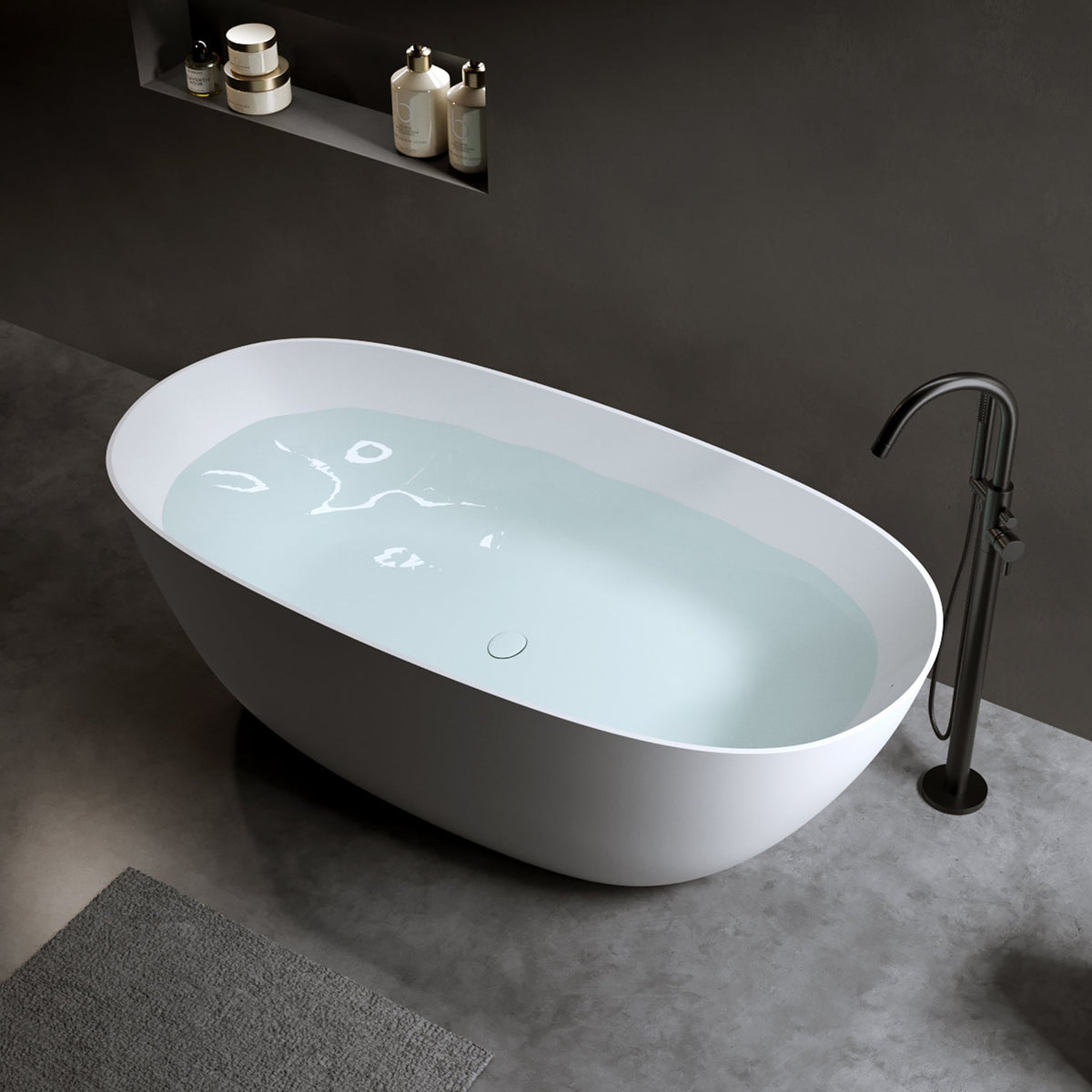 69" Freestanding Bathtub Resin Stone Soaking Tub