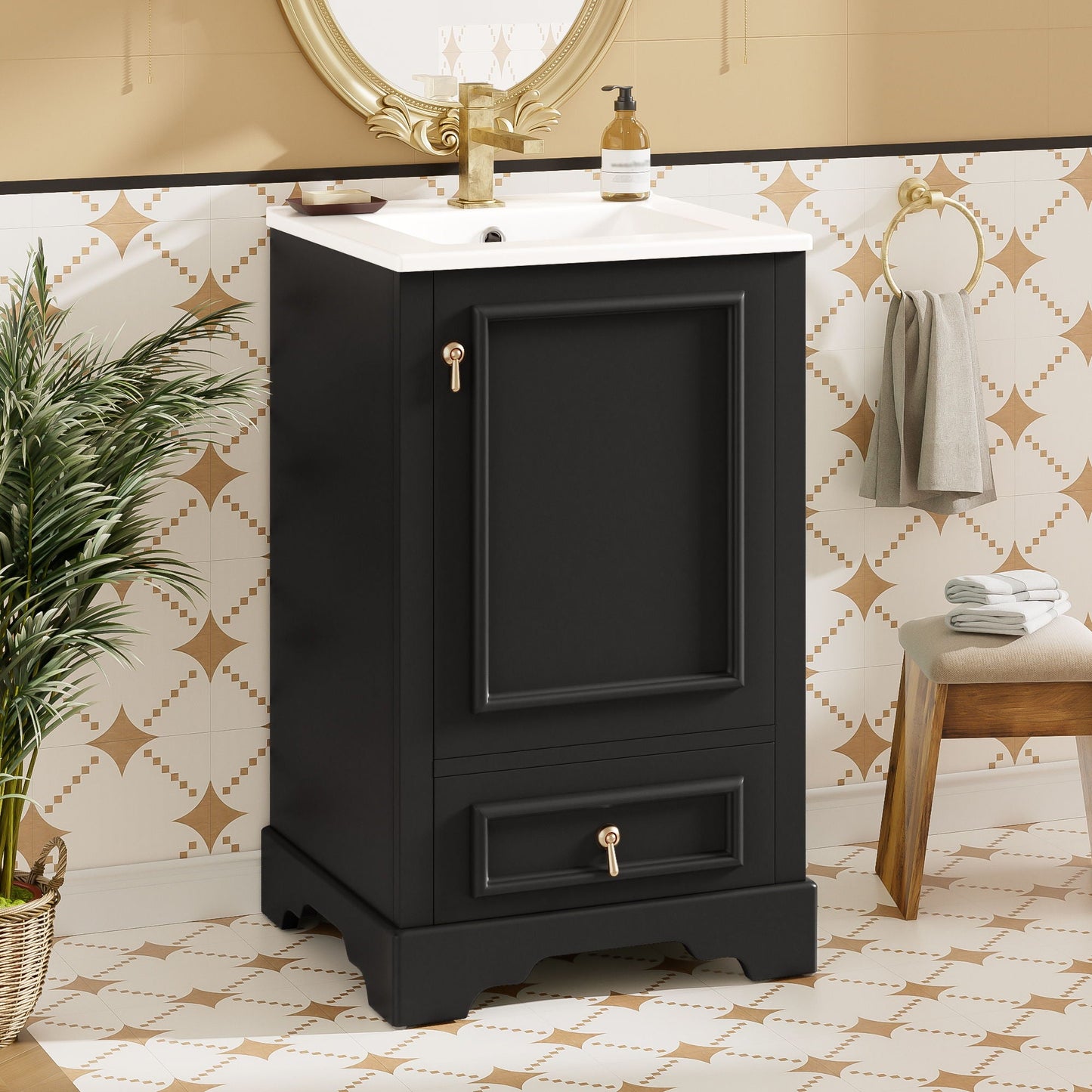 Bathroom Vanity With Sink, Soft Close Door, Adjustable U-Shaped Shelf