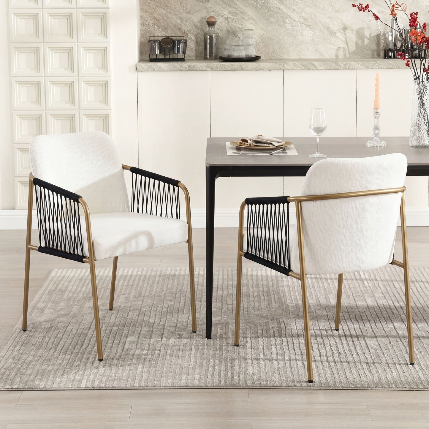 Modern Glam Upholstered Dining Chairs (Set of 2)