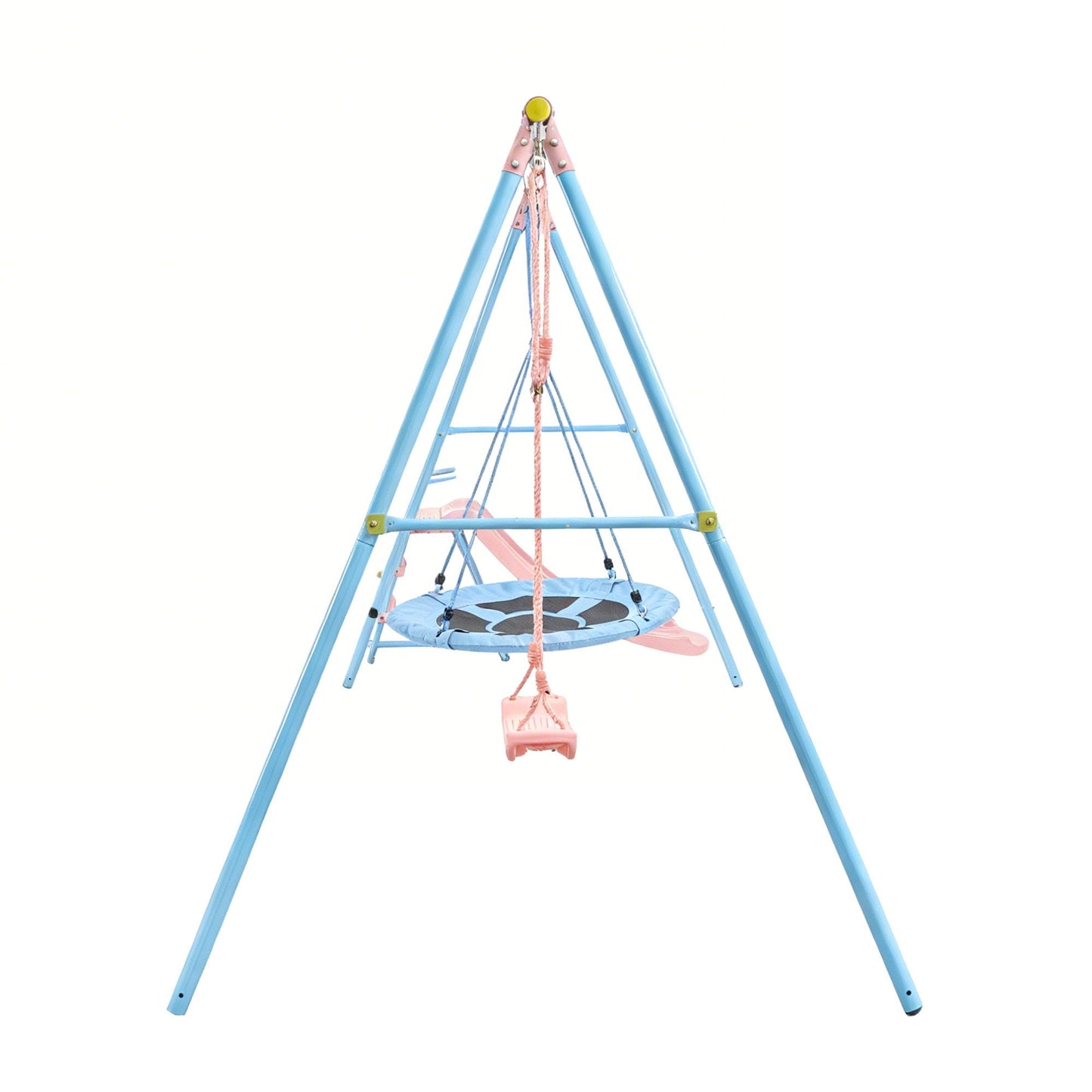 Xns107 - 2 Swing Set With Slide For Outdoor - Blue / Pink