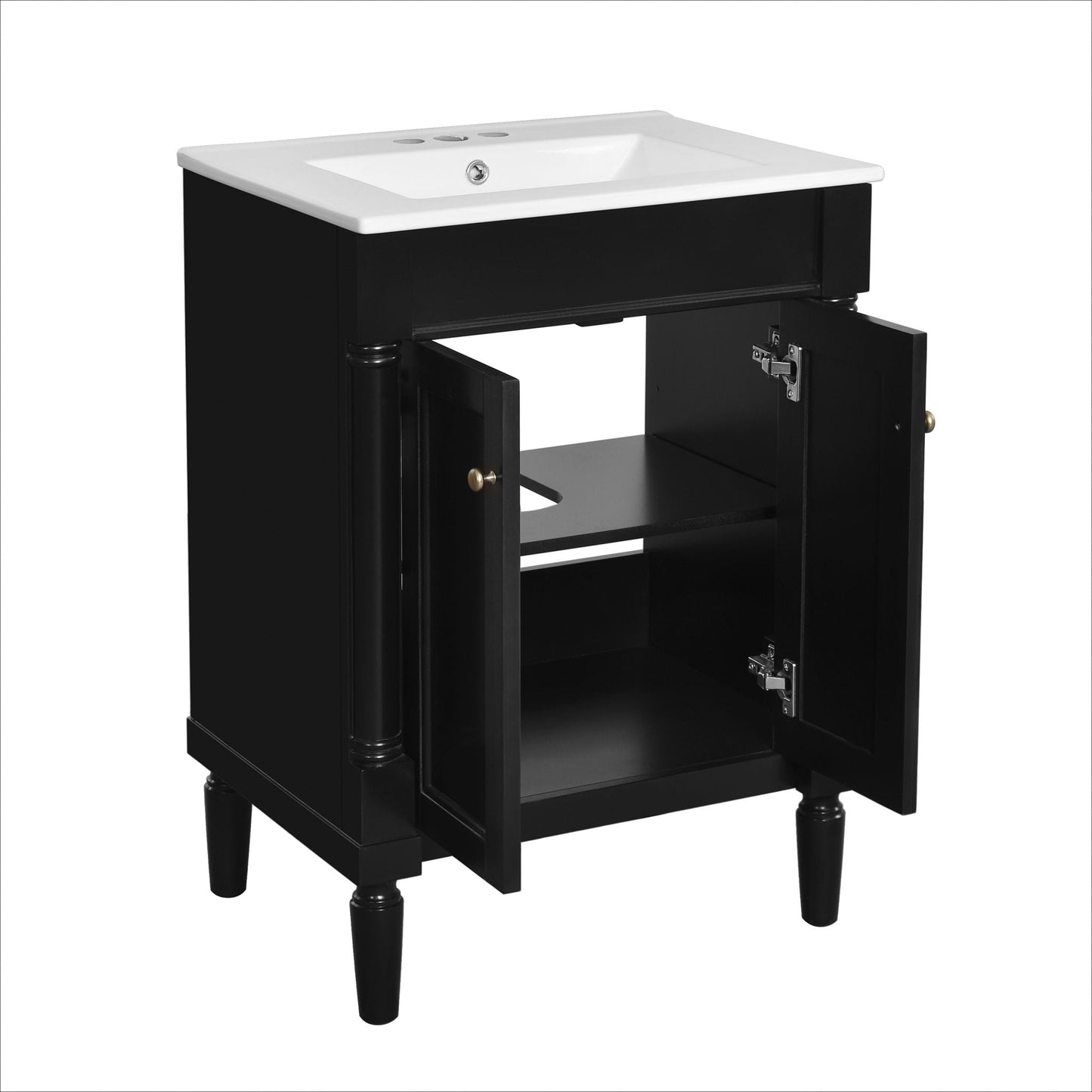 Bathroom Vanity With Top Sink, 2 Tier Storage Cabinet