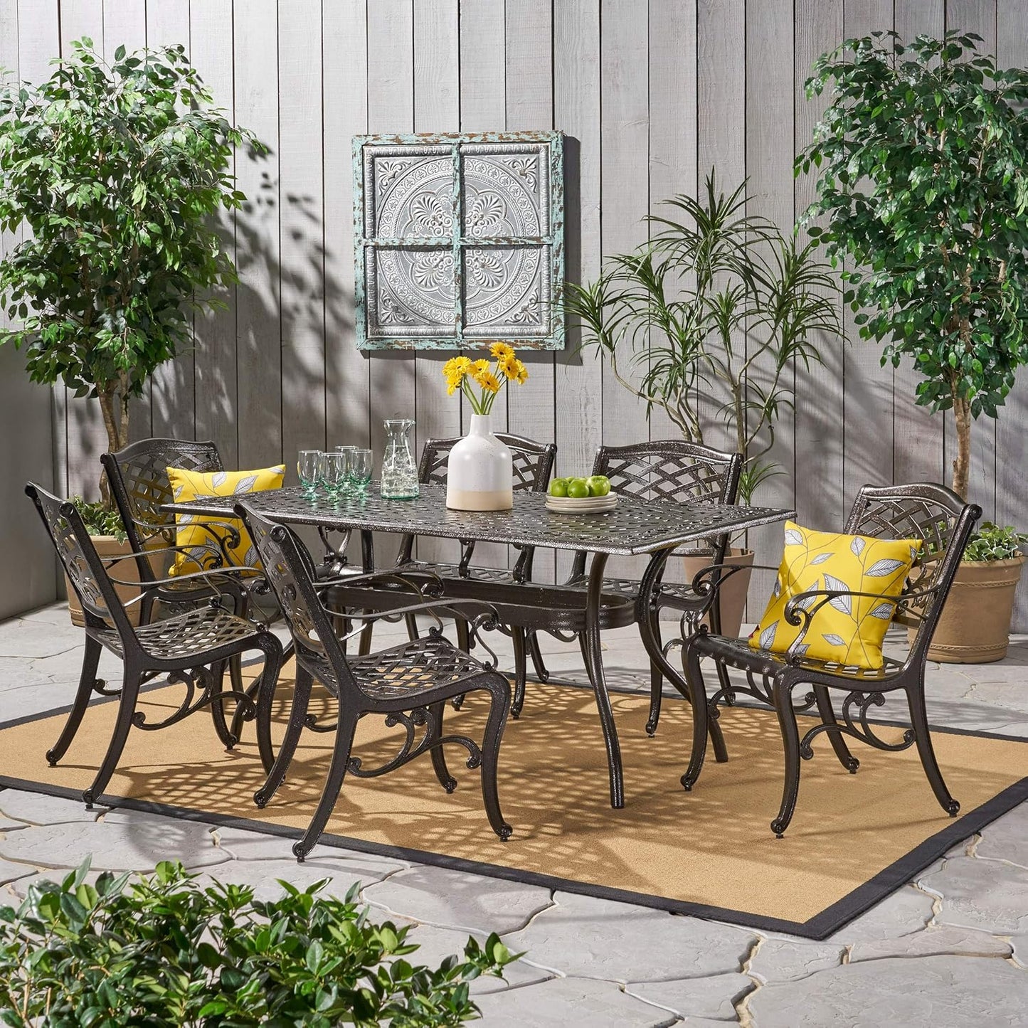 Ravenna 6-Person Metal Patio Dining Set with Rectangular Table