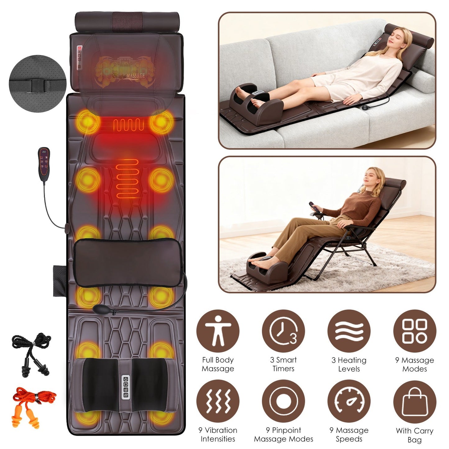 Full Body Massage Mat with Heat and Shiatsu Neck & Foot Massager