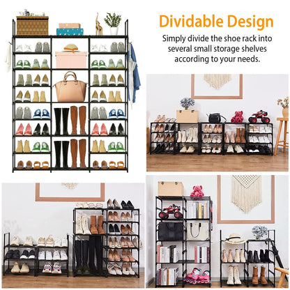 9 Tiers Shoe Rack Metal Shoe Storage Shelf Free Standing Large Shoe Stand 50-55 Pairs Shoe Tower Unit Tall Shoe Organizer with 2 HooksÊfor Entryway Cl