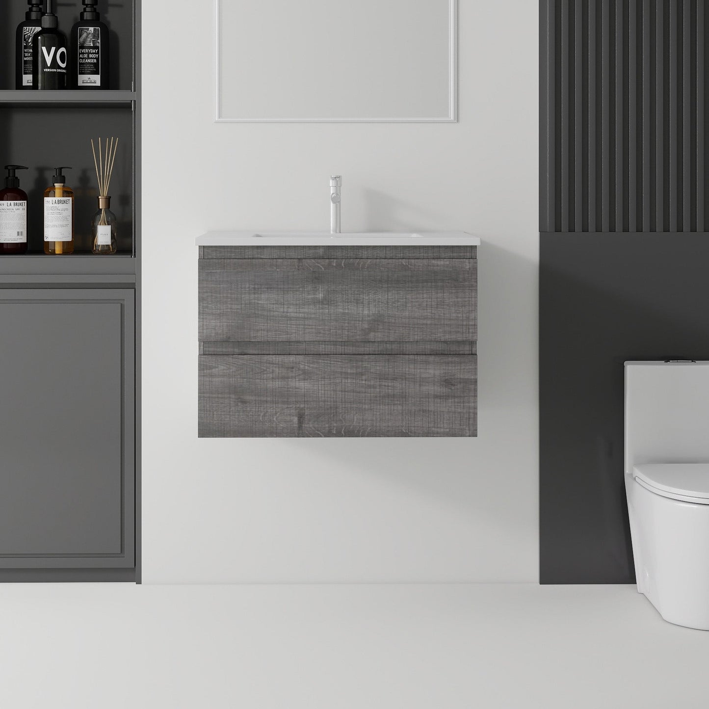 24 Inch Floating Bathroom Vanity with Sink, Soft-Close Drawer, Ceramic Sink, Plywood
