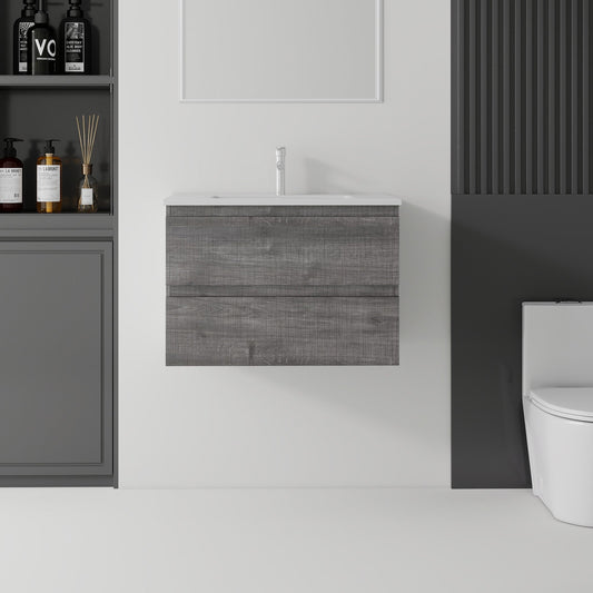 24 Inch Floating Bathroom Vanity with Sink, Soft-Close Drawer, Ceramic Sink, Plywood