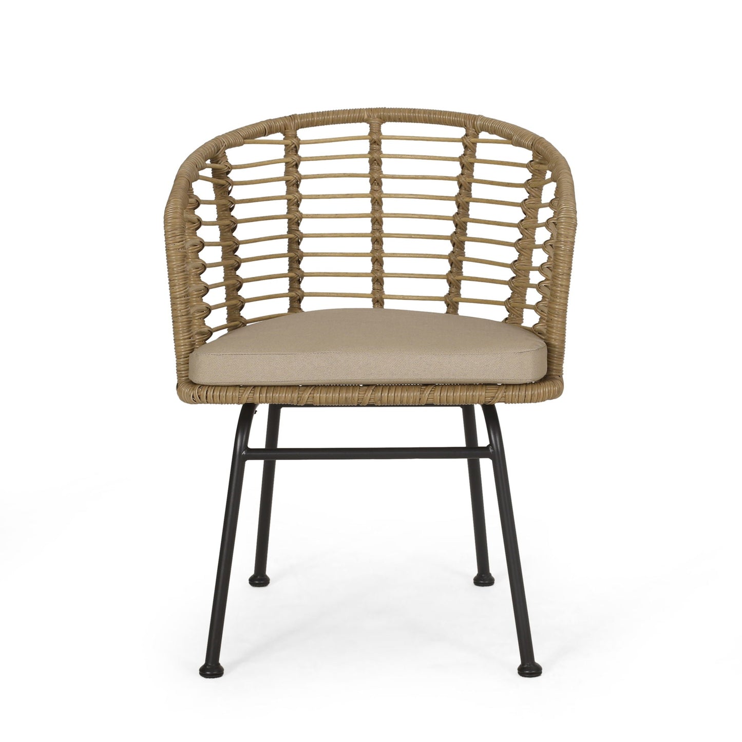 Randy Modern Wicker Chair with Water Resistant Cushions - Brown / Beige