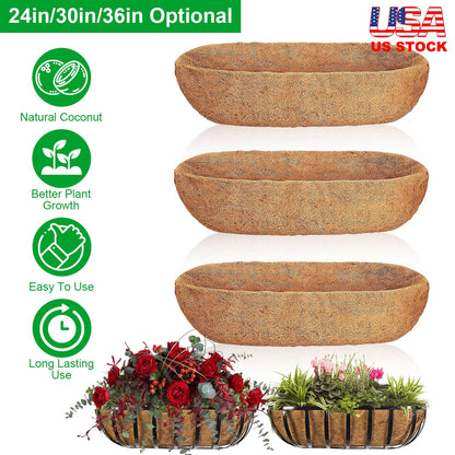 3Pcs 24in/30in/36in Trough Coco Liners For Planters Coconut Coir Planter for Window Box Hanging Trough Basket Half Moon Planter Liner Replacement For