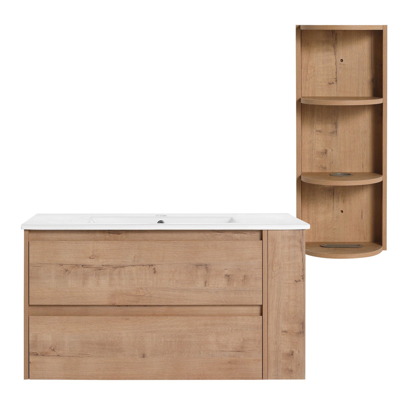 Modern Wall Mounted Bathroom Vanity with Ceramic Sink and Storage Rack