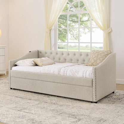 Upholstered Daybed With USB Charging & Pull Out Bed