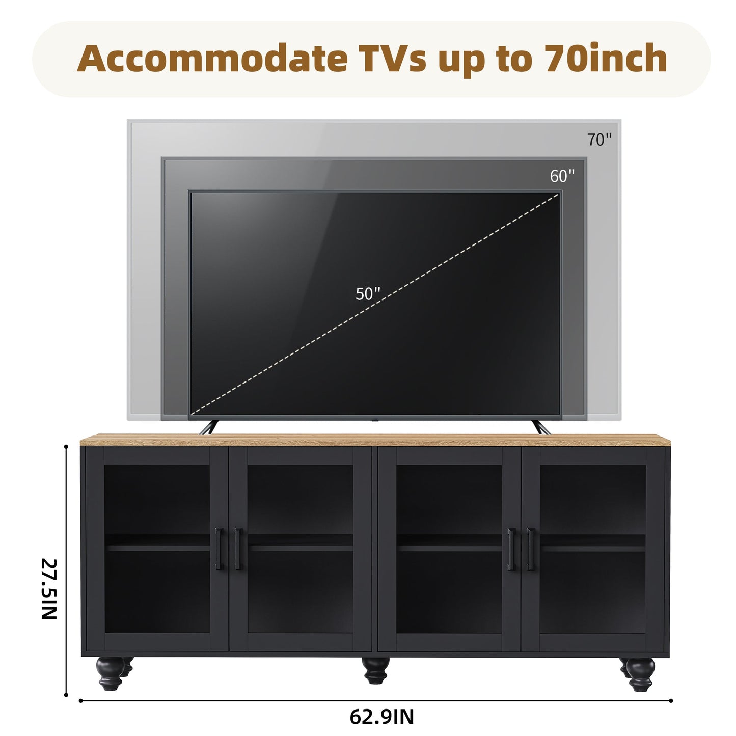ON-TREND Farmhouse TV Stand with Tempered Glass Doors