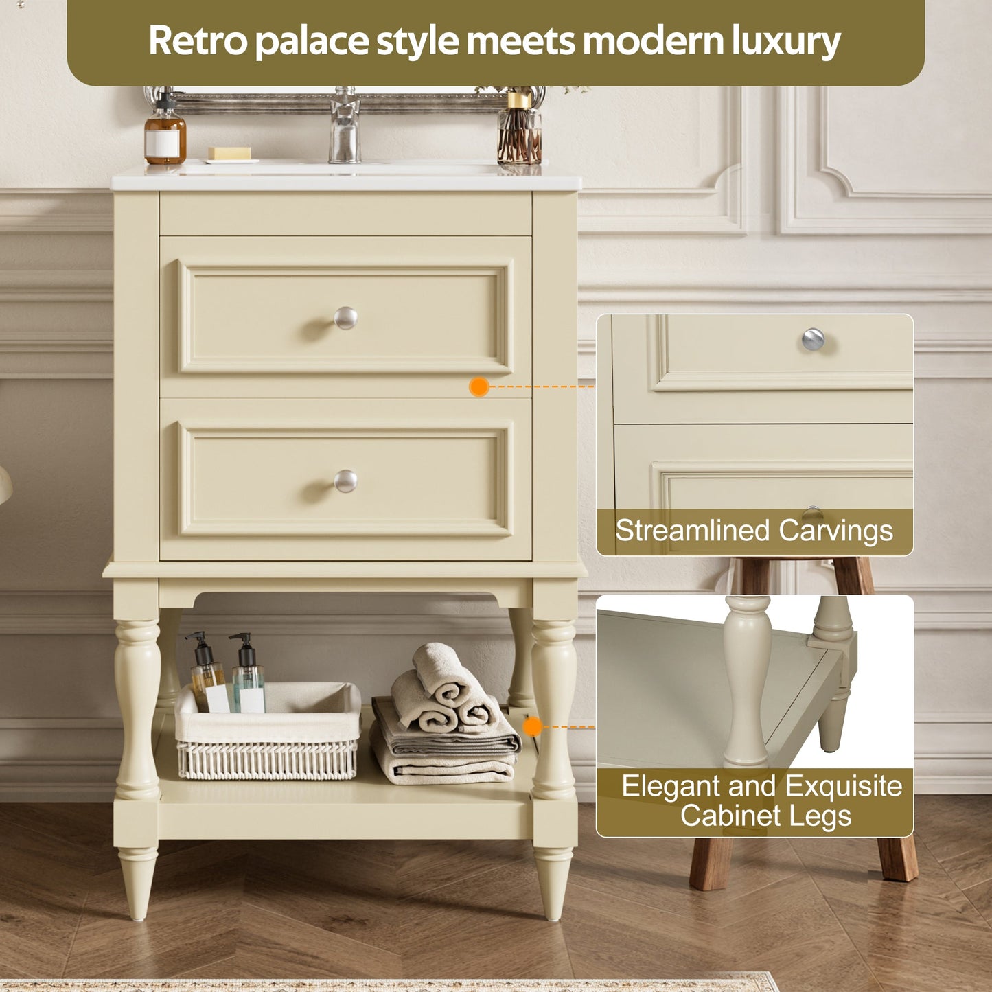 20'' Bathroom Vanity with Ceramic Sink and Storage Cabinet