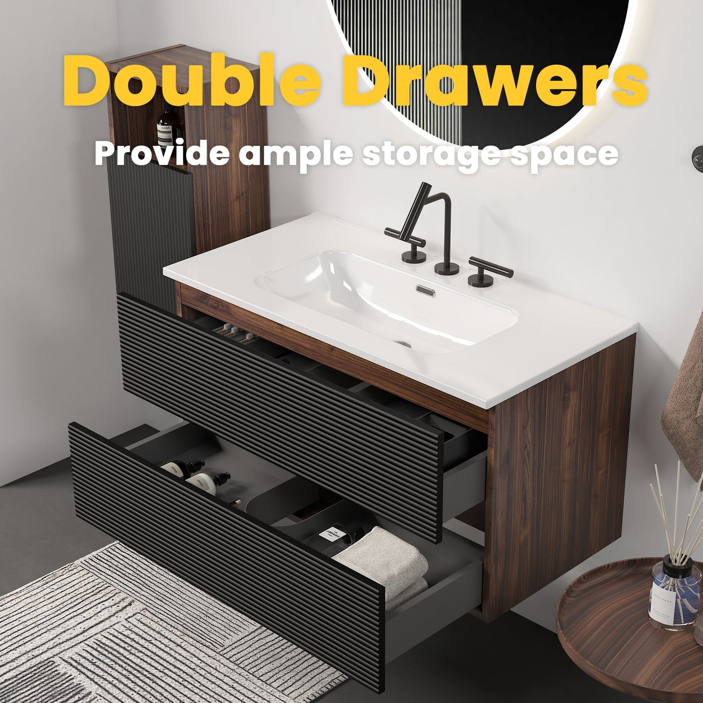 Gloria 36" Wall Mounted Soft Black Bathroom Vanity