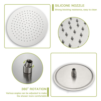 10" Round Rain Shower Head System With Waterfall Tub Spout, Wall Mounted, Stainless Steel