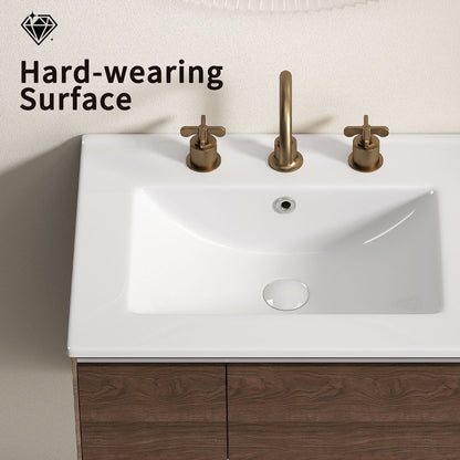 Vessel Sink With 3 Holes, Oval Design For Bathroom - Milk White