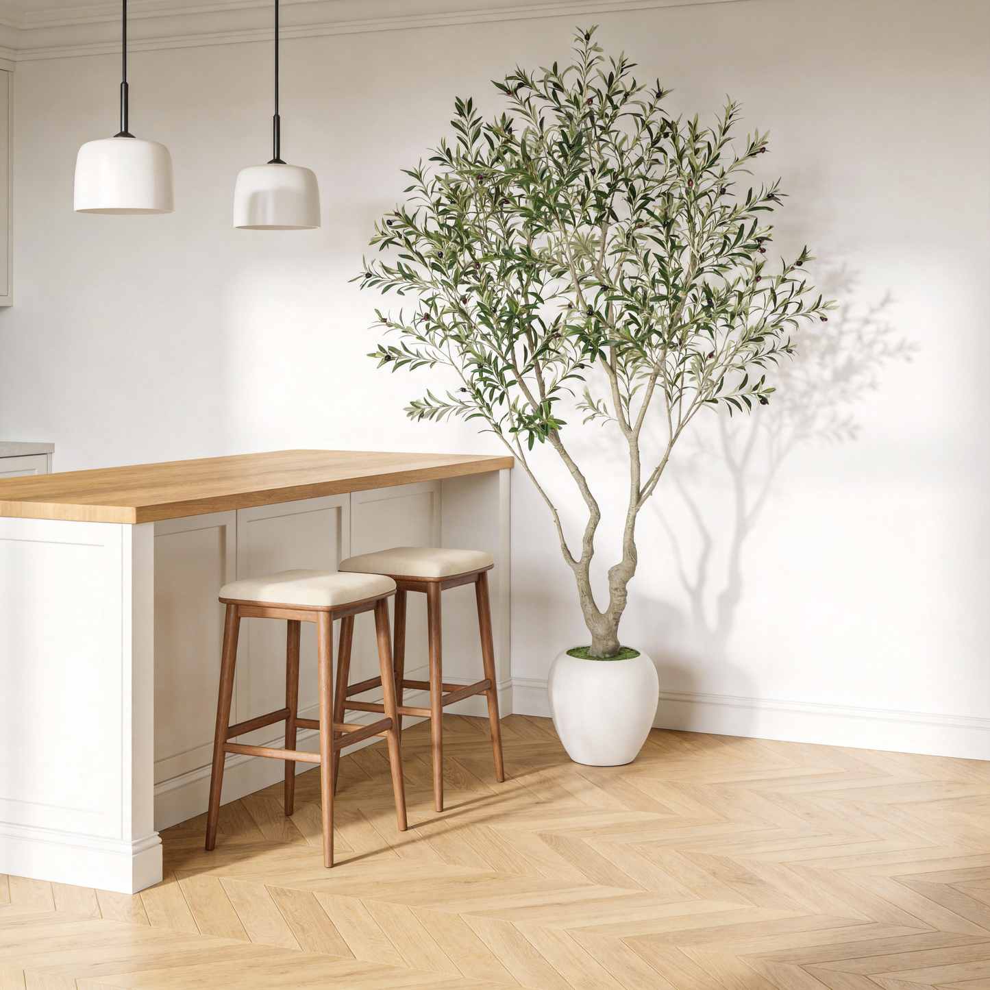 8FT Artificial Olive Tree with Decorative White Planter