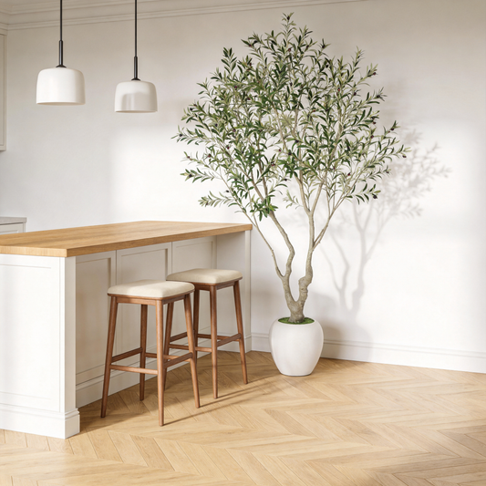 8FT Artificial Olive Tree with Decorative White Planter