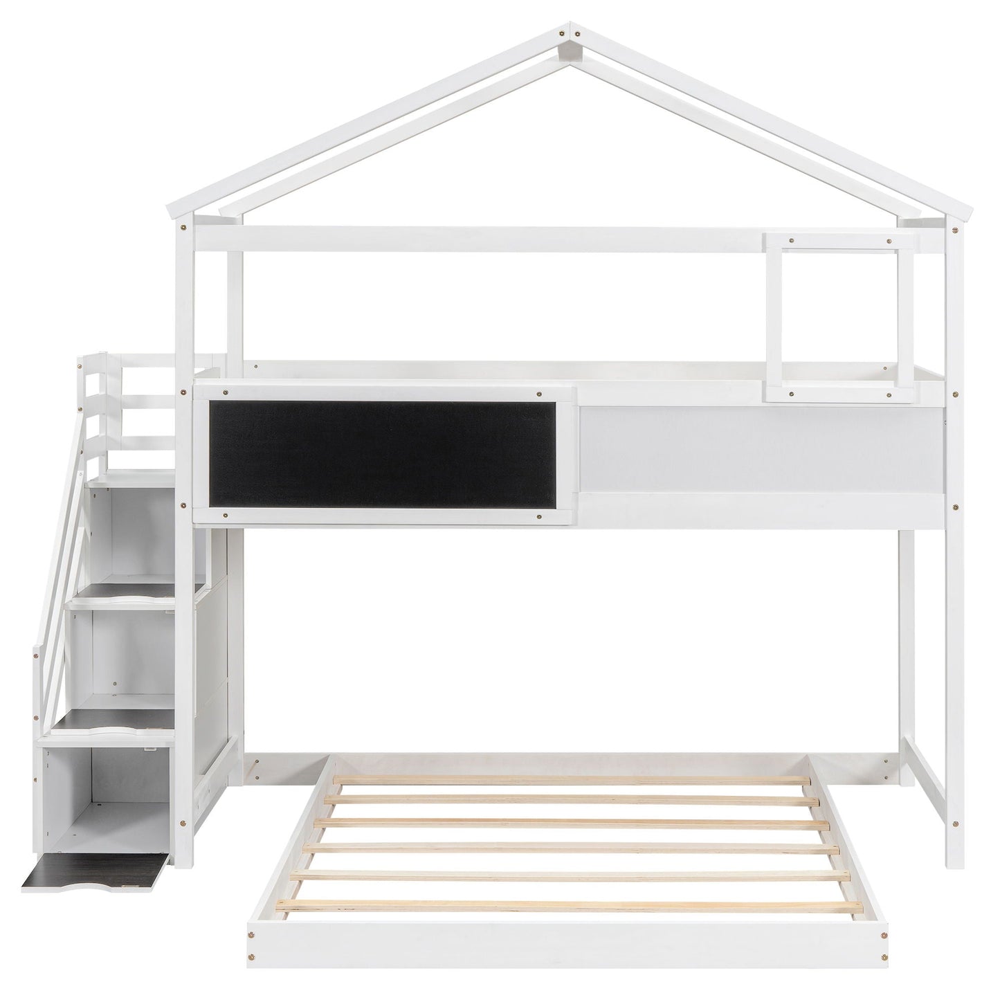 House Style Bunk Bed With Storage Staircase And board