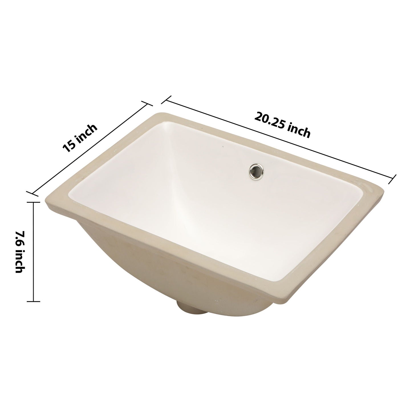 European Style Ceramic Rectangular Undermount Bathroom Sink With Overflow