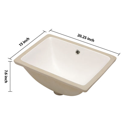 European Style Ceramic Rectangular Undermount Bathroom Sink With Overflow