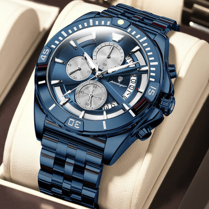 Multifunctional Dual-button Butterfly-clasp Waterproof Mens Watch