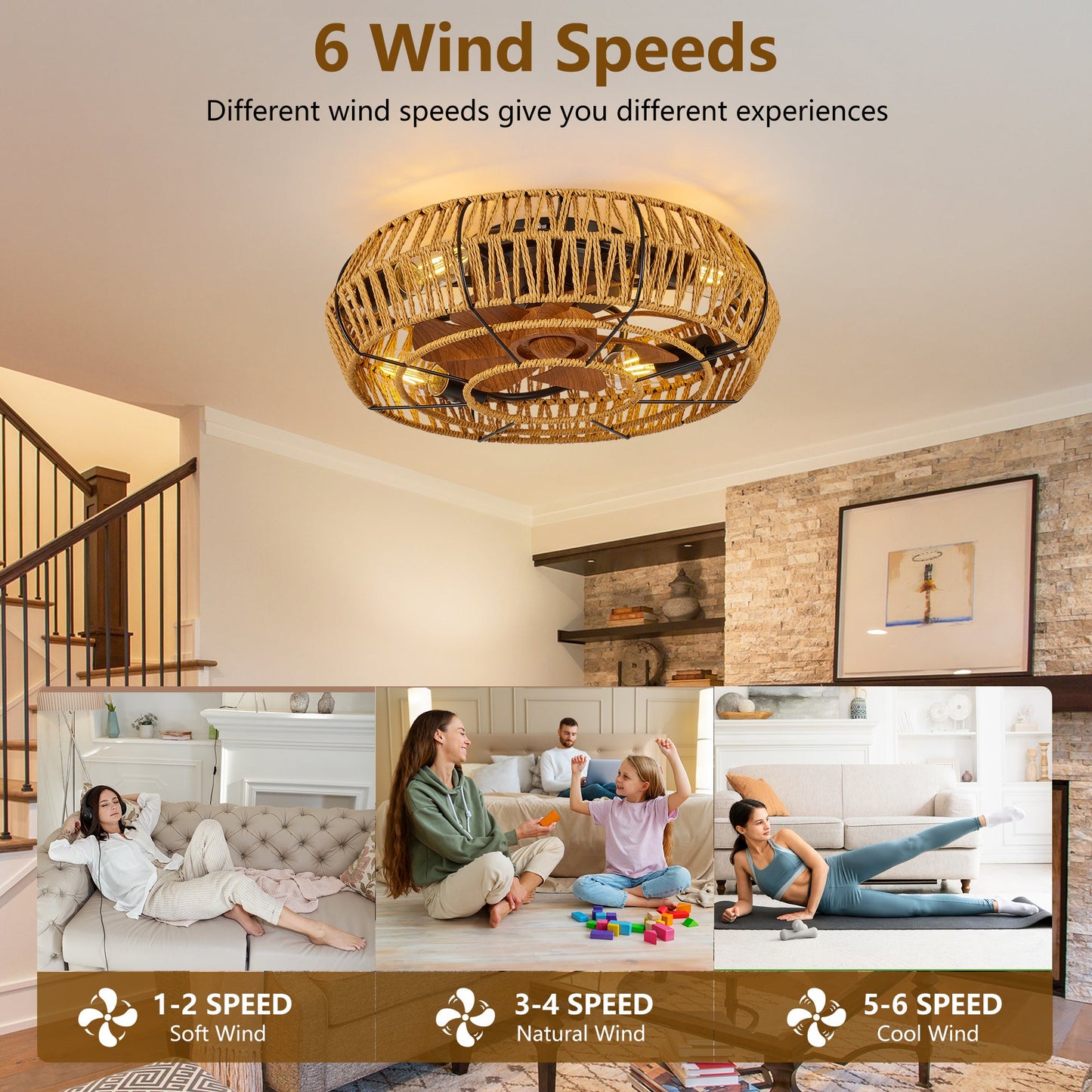 19" Caged Ceiling Fan with Lights and Remote