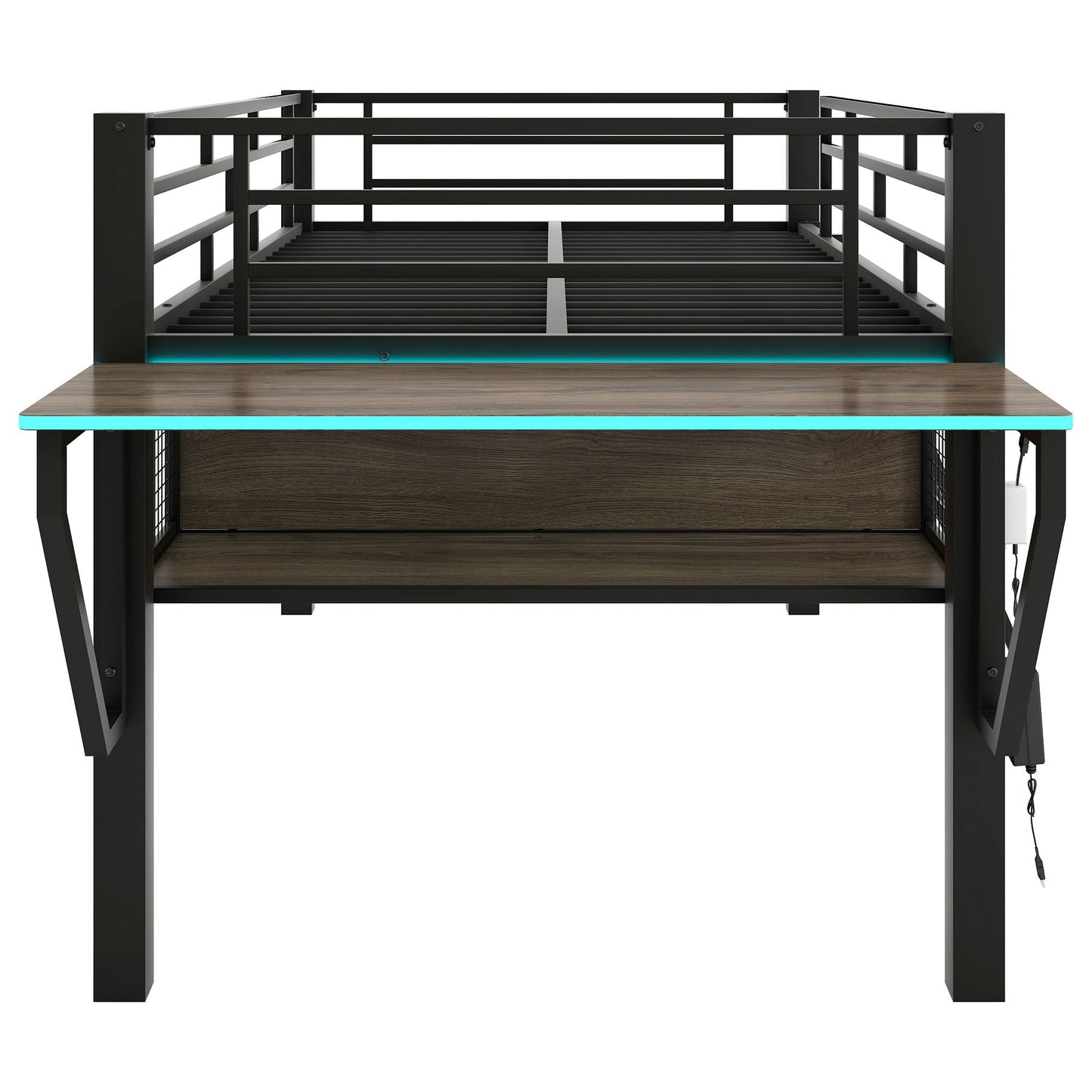 Gaming - Twin Loft Bed With Desk And LED - Black