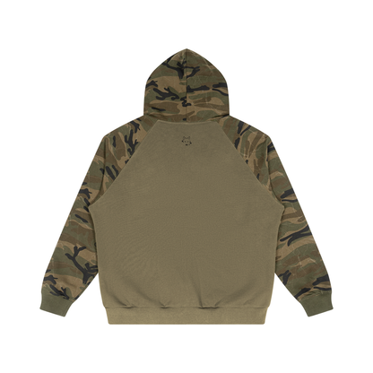 Streetwear Unisex Camo-Splice Raglan Zip Hoodie