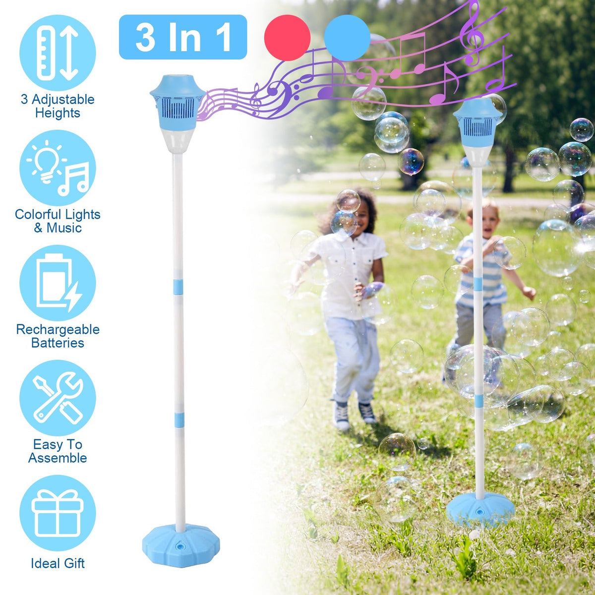 Standing Bubble Machine with Lights & Music - 3 Heights