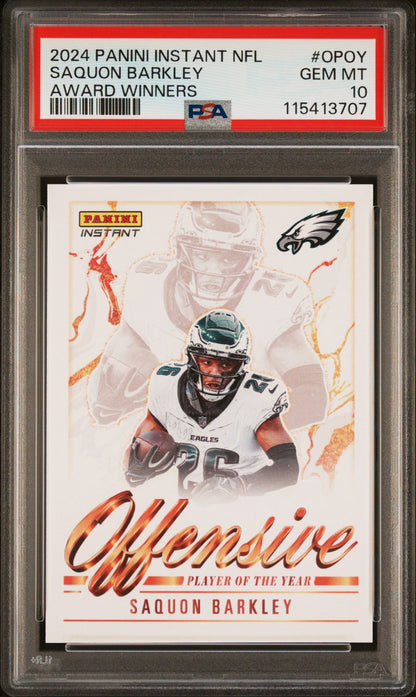 Graded 2024 Panini Instant NFL Saquon Barkley #OPOY Award Winners Football Card PSA 10 Gem Mint