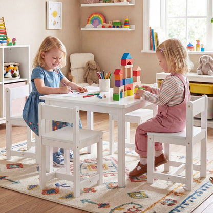 5-Piece Kids Table and Chairs Set Solid Rubber Wood Toddler Activity Table