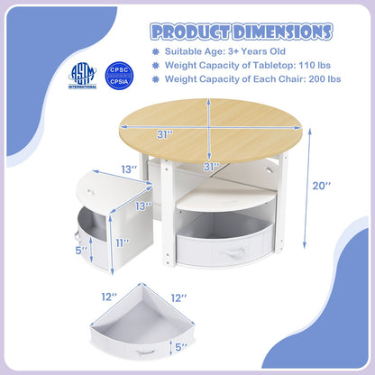 5 Piece Toddler Round Nesting Table with 4 Storage Stools for Activity