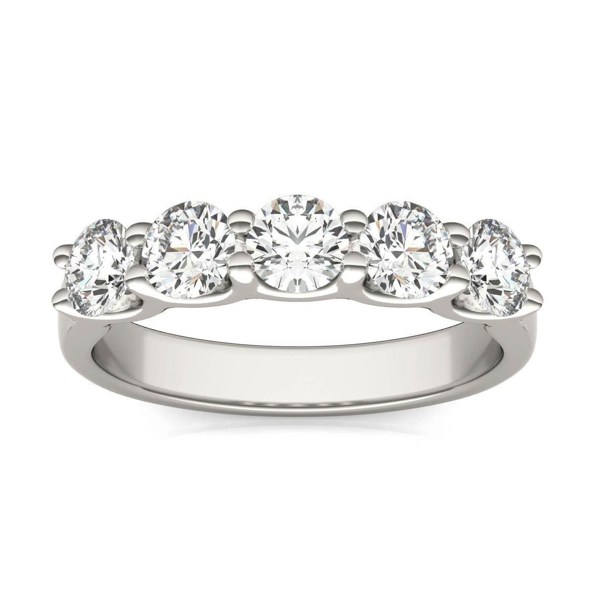 AGI Certified 1 1/4 CTW Round Lab Grown Diamond (G/VS) Five Stone Anniversary Band in 14K White Gold